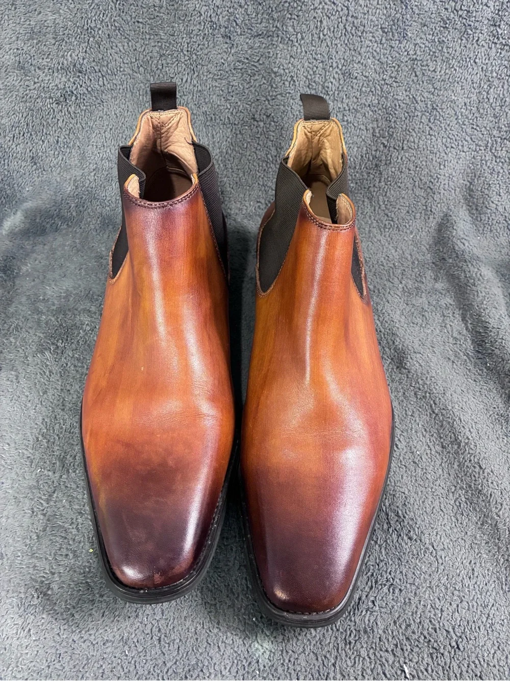 Men’s La Milano Cognac Leather Chelsea Boots Size 13 Burnished Elastic Slip-On